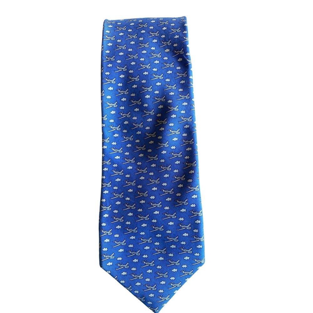 Vineyard Vines Mens Blue Silk Airplane Cloud Print Tie Custom Collection USA